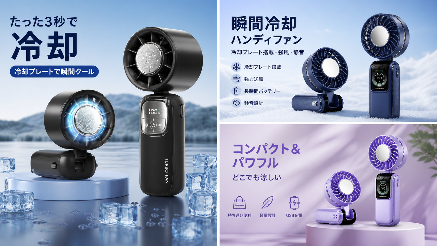 半導体冷却ハンディファン｜高速タービン・折りたたみネックバンド・USB充電式
